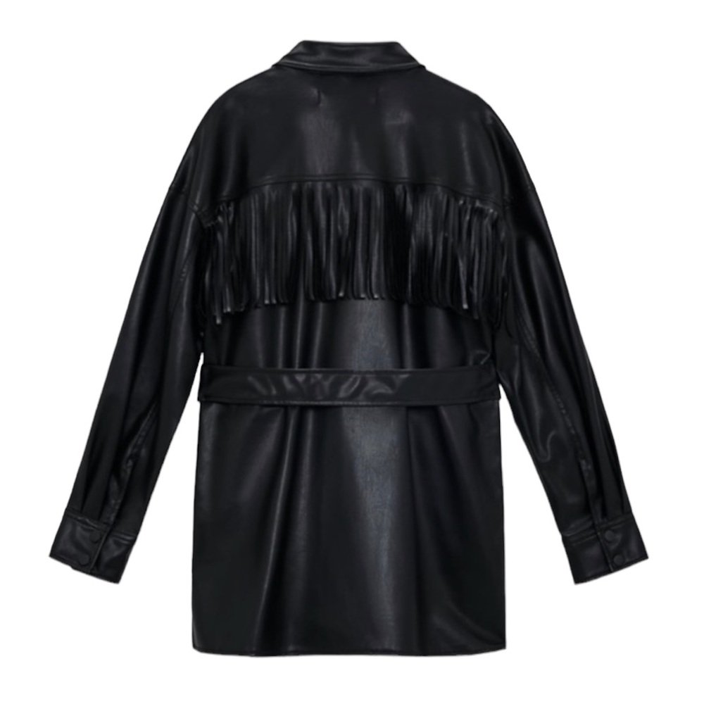 ZARA: NWT Black Faux Leather Fringe Jacket - Size Medium - Picture 6 of 16